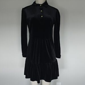 Jude Connally black velvet long sleeve dress-XS